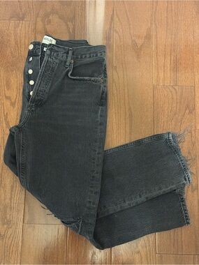 Agolde Washed Black High-Rise Button-Fly Jeans